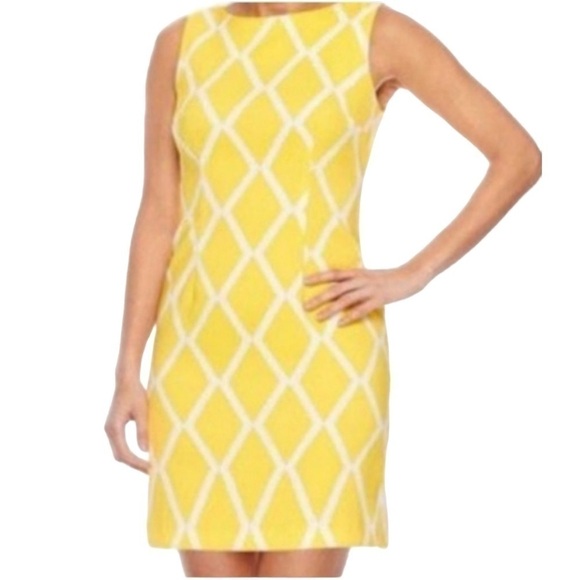 ALYX, NWT, WOMENS YELLOW & WHITE SLEEVELESS, SHEATH DRESS. SIZE 12P - Picture 1 of 6